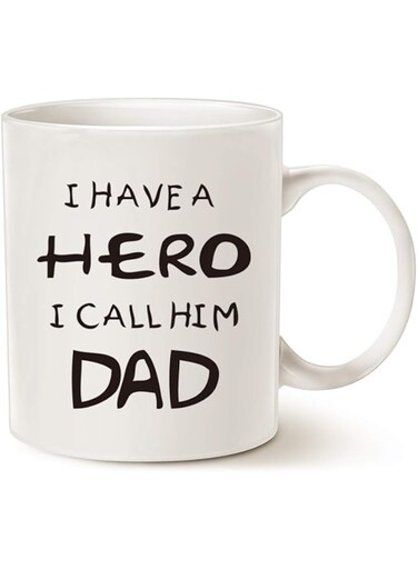 MAUAG Fathers Day for Dad Coffee Mug, I Have a Hero I Call Him Dad Funny Best Father's Day and Birthday Gifts for Dad Father Cup, White 11 Oz