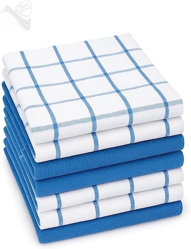 Home Premium Kitchen Towels &acirc;&euro;&ldquo; Pack of 6, 100% Cotton Terry Dish Towels, 40cm x 70cm (425 GSM) Absorbent Tea Towels for Drying &amp; Cleaning &acirc;&euro;&ldquo; Soft &amp; Durable (Blue &amp; White)