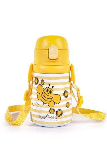 &amp; Moo Kids Stainless Steel Thermos Water Bottle with Bag 360ml, Colorful Bee Buzz Design, Ergonomic Handle, Leakproof and BPA Free, Eco-Friendly Material, Ideal for Pre-school, Kindergarten, Picnic, Travel