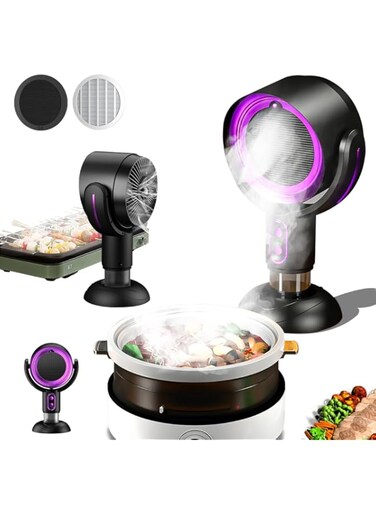 Table Range Hood,USB Rechargeable Portable Mini Air Filter Range Hood,Two-Speed Adjustment Detachable for Cleaning with Low Noise and Strong Suction,BBQ Hotpot Companion Smoke Exhauster(Black Purple)