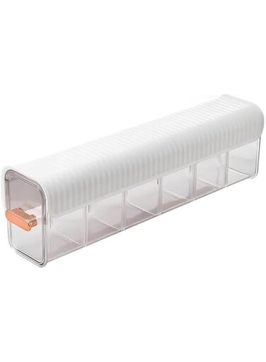 Multi-Functional Storage Box, Clear Wall Mounted Drawer Organizer, 3 in 1 Wall Mounted Underwear Socks Seasoning Hanging Storage Box with 6 Compartments (White)