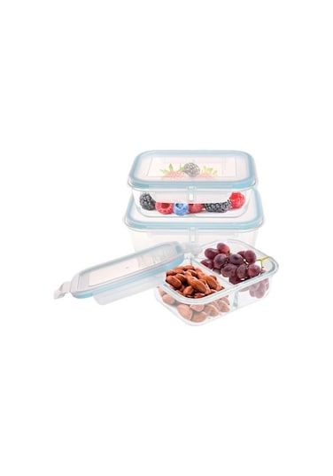 USA 3-Piece Rectangle Glass Container Set   1050ml x 3   Airtight &amp; Leak-Proof   BPA-Free &amp; Microwave Safe