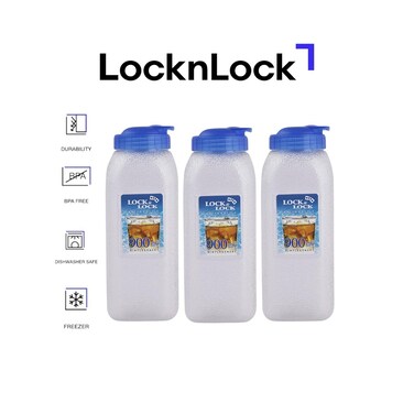 LocknLock Aqua Water Bottle 900ml &ndash; Pack of 3, BPA-Free, Flip-Top Lid