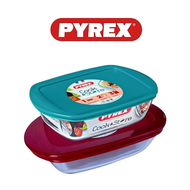 Pyrex Cook &amp; Go Rectandular Storage Dish 400ml &ndash; Pack of 2 &ndash; Airtight, Oven &amp; Microwave Safe