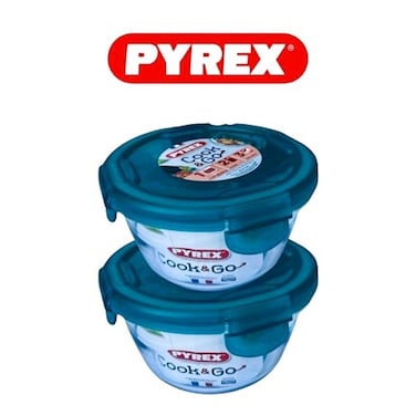 Pyrex Cook &amp; Go Round Storage Dish 700ml &ndash; Pack of 2 &ndash; Airtight, Oven &amp; Microwave Safe