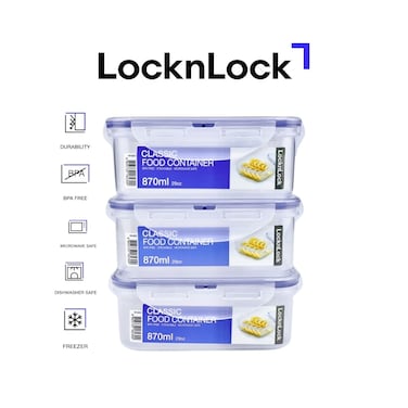 LocknLock 870ml Square Airtight Food Storage PACK of 3 &ndash; BPA-Free, Microwave, Freezer, and Dishwasher Safe