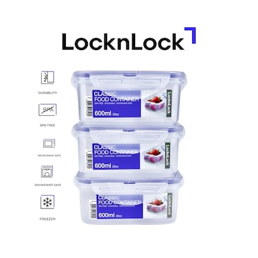 LocknLock 600ml Square Airtight Food Storage PACK of 3 &ndash; BPA-Free, Microwave, Freezer, and Dishwasher Safe