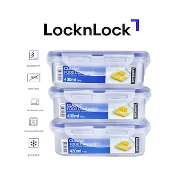 LocknLock 430ml Square Airtight Food Storage PACK of 3 &ndash; BPA-Free, Microwave, Freezer, and Dishwasher Safe