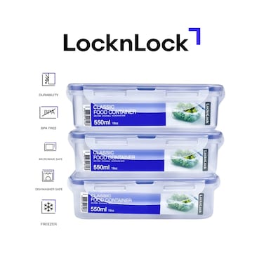 LocknLock 550ml Rectangle Airtight Food Storage PACK of 3 &ndash; BPA-Free, Microwave, Freezer, and Dishwasher Safe