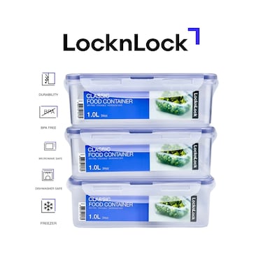 LocknLock 1L Rectangle Airtight Food Storage PACK of 3 &ndash; BPA-Free, Microwave, Freezer, and Dishwasher Safe
