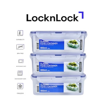 LocknLock 850ml Rectangle Airtight Food Storage PACK of 3 &ndash; BPA-Free, Microwave, Freezer, and Dishwasher Safe