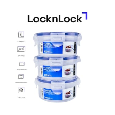 LocknLock 300ml Round Airtight Food Storage PACK of 3 &ndash; BPA-Free, Microwave, Freezer, and Dishwasher Safe