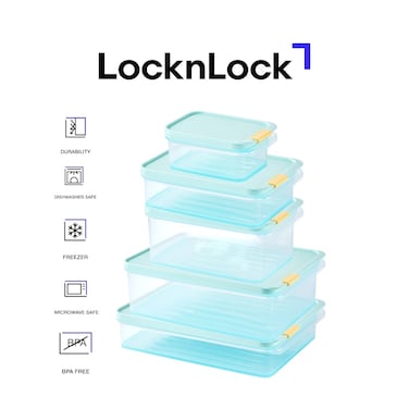 LocknLock Freezer Fit 5-Piece Container Set (450ml to 3.5L) &ndash; Stackable, BPA-Free Food Storage Container