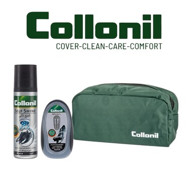 Collonil Value Pack &ndash; Instant Shine Kit with Mobil Sponge Black, Self Shine Polish &amp; Free Travel Bag