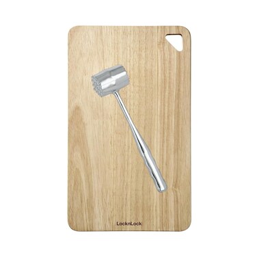 LocknLock Medium Wooden Cutting Board + Free Metaltex Aluminum Meat Tenderizer &ndash; Durable Kitchen Prep Set