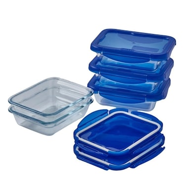 Pyrex Cook&amp;Go 5-Piece Set Rectangular Food Storage with Airtight Lid, 800ml &ndash; Oven, Freezer &amp; Microwave Safe Borosilicate Glass