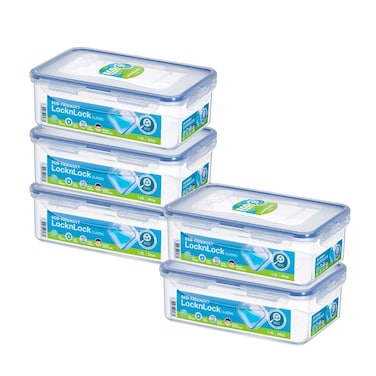 LocknLock 1L Rectangular Food Container (Pack of 5) &ndash; Airtight, BPA-Free, Microwave, Freezer, and Dishwasher Safe