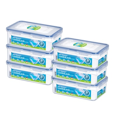 LocknLock 1L Rectangular Food Container (Pack of 6) &ndash; Airtight, BPA-Free, Microwave, Freezer, and Dishwasher Safe