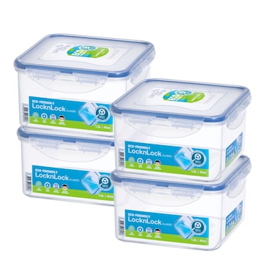 LocknLock 1.2L Square Food Container (Pack of 4) &ndash; Airtight, BPA-Free, Microwave, Freezer &amp; Dishwasher Safe