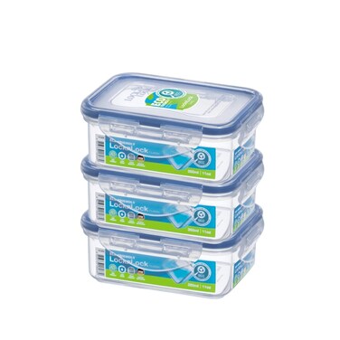 LocknLock 350ml Rectangular Food Container (Pack of 3) &ndash; Airtight, BPA-Free, Microwave, Freezer &amp; Dishwasher Safe