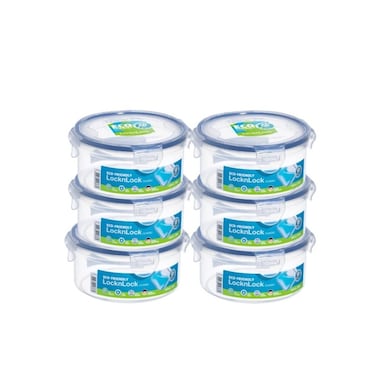 LocknLock 600ml Round Food Container (Pack of 6) &ndash; Airtight, BPA-Free, Microwave, Freezer &amp; Dishwasher Safe