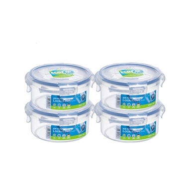 LocknLock 300ml Round Food Container (Pack of 4) &ndash; Airtight, BPA-Free, Microwave, Freezer &amp; Dishwasher Safe
