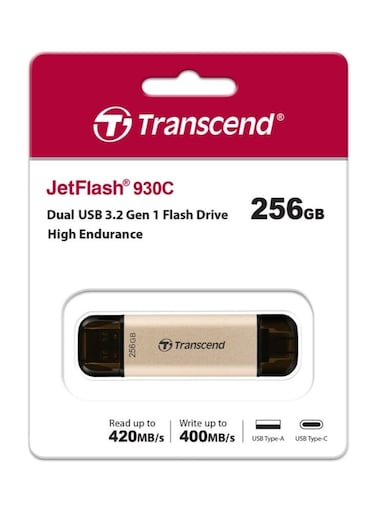 JetFlash 930C 256 GB USB Flash Drive, USB A 3.2 Gen 1, USB Typ-C   TS256GJF930C 256 GB