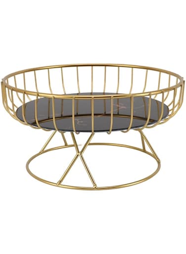 BROLEO Metal Wire Fruit Basket, Gold Fruit Bowl for Kitchen Counter, Fruit Holder Stand Storage Baskets for Countertop, Home Decor, Table Centerpieces (S Black Background with Gold
