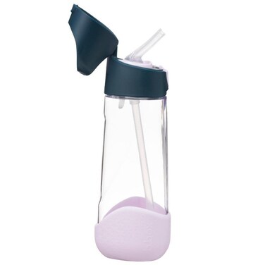 Big Kids Tritan&acirc;&bdquo;&cent; Drink Bottle with Straw   Leakproof Push Button Lid   Ergonomic Triangle Grip   BPA-Free Reusable Water Bottle for School Kids   600ml-Indigo Rose