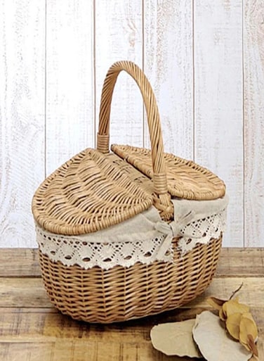 Hand Woven Fruits Rattan Basket with Holder Brown/White 38x28x38cm
