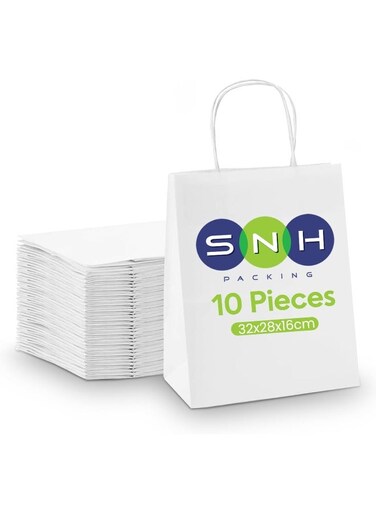 Packing 10 Pcs Kraft Paper Bag White Twisted Handle 32x28x16 cm