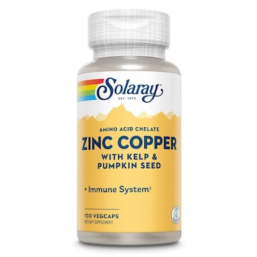 كبسولات سولاراي النباتية من الأحماض الأمينية المخلبية والزنك والنحاس مع عشب البحر وبذور اليقطين لصحة الجهاز المناعي، عبوة من 100 كبسولة
