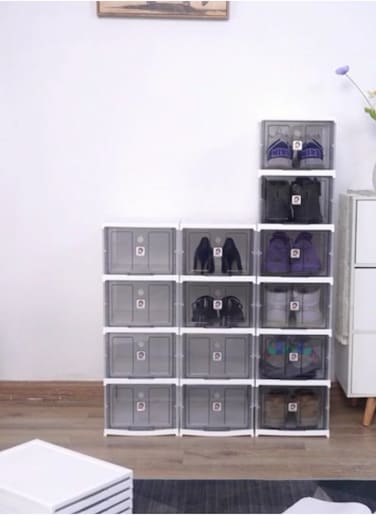 5 Pack Plastic Shoe Organizer - Clear Stackable Storage Boxes, Foldable Design for Sneakers and Footwear