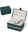 Travel Jewelry Organizer, PU Leather Small Jewelry Organizer for Women and Girls, 2 Layers Portable Jewelry Holder for Stud Earrings, Rings, Necklaces, Bracelets, Compact and Elegant Design, Green