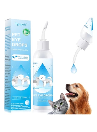Tyuyuio Eye Drops for Dogs and Cats,Tear Ttain Remover for Pets Eye Infection Allergy, Dry Eye Condition,Safe for All Animals 4.06oz