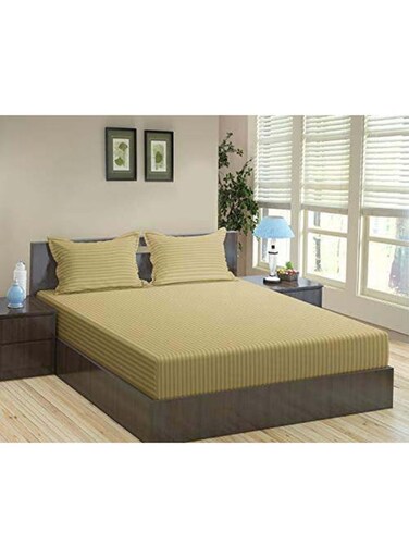 COLLECTION Stripe Brown Twin size Fitted Sheet 120x200 cm with 2 Pillow Cases