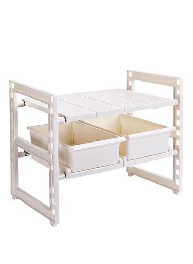 Under Sink Tawa Rack Steel Shelf Extendable Storage Organizer White 42-70.5cm