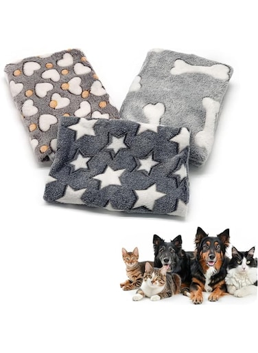 JOWILIN Pet Blankets Set, 3 Pack 20'' &times; 31'' Soft Dog Fleece Blankets, Fluffy Cat Blankets, Flannel Pet Blankets Throw, Super Soft Warm Sleep Mat for Small Pets, Dogs, Cats (76cm &times;52cm)