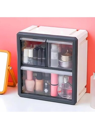 Plastic Drawer Storage Cabinet Makeup Organizer Box Countertop Storage Stackable Hanging Cosmetic Display Case Toys Stationery Storage Box for Bedroom Bathroom Office Storage Bins(Grey)