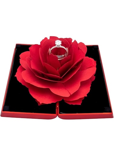 KASTWAVE Innovative Blooming Rose Engagement Ring Box, Perfect for Romantic Proposals and Engagement Presentations, Surprise Jewelry Storage Holder for Special Moments