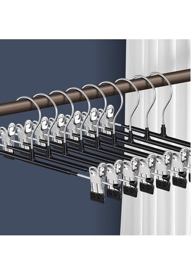 Pants Hangers,10 Pack Adjustable Skirt Hangers Metal Pants Hangers, Heavyduty, Non Slip Slimline, Space-Saving Skirt Holders with 360 &Acirc;&deg; Swivel Hooks, Adjustable Clips, Trouser Hangers