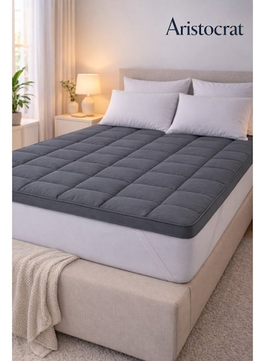 600GSM Striped Microfiber Mattress Topper Single 100x200cm &acirc;&euro;&ldquo; Soft Thick 7cm Cushioning with Elastic Straps, Grey Microfiber Grey 100x200+7cm