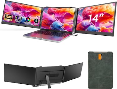 S8 Pro 14" Triple Laptop Screen Extender, 1080P FHD IPS Ultra-Slim Portable Dual Monitor for Laptop, Lightweight 2.2lbs (1000g), USB-C &amp; HDMI Plug and Play, Fits 13-17.3" Laptops