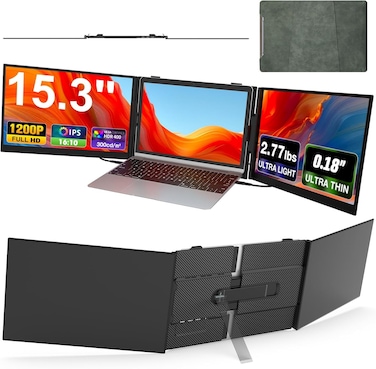 Ultra-Thin Laptop Screen Extender 15.3" FHD 1200P Portable Monitor, Dual Screen Productivity Display, Plug &amp; Play for 14"&ndash;17.3" Laptops