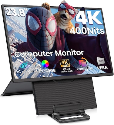 23.8-Inch 4K UHD Portable Monitor, IPS Ultra-Slim Large Screen with 120% sRGB, FreeSync, USB-C HDMI, for Laptop, MacBook, Xbox, PS5