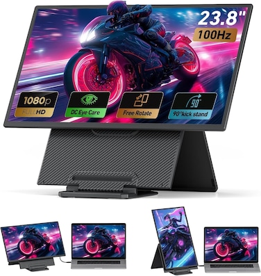 Portable Monitor 24" 100Hz for Work Home Office Game, 1080P FHD IPS Laptop Screen Extender