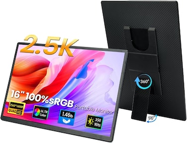 16" 2.5K QHD Portable Monitor 2560&times;1600 IPS USB-C External Display for Laptop