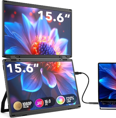 15.6" Dual-Screen Portable Monitor Extender FHD IPS Folding Display USB-C HDMI