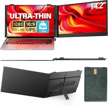 V2COM 14-Inch 1080P FHD Laptop Screen Extender, Ultra-Thin &amp; Lightweight Portable Monitor, Plug &amp; Play via Type-C/HDMI, Compatible with 13-17" Laptops