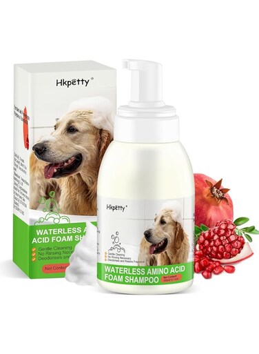 Hkpetty Dog Waterless Foaming Shampoo,Pet No Rinse Foam Dry Shampoo,Hypoallergenic Natural Red Pomegranate Flavour Pet Shampoo for Dogs &amp; Cats,300ml